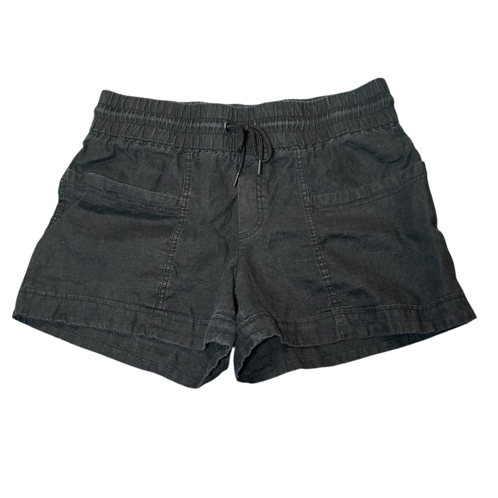 Athleta Size 12 Cabo 100% Linen 4" Shorts Black Drawstring Pockets Resort Wear